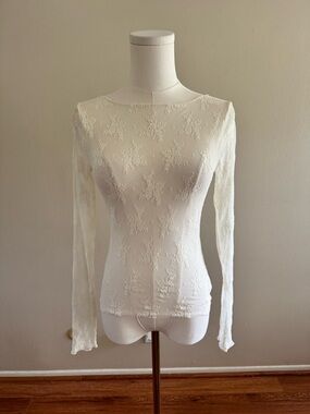 Abercrombie & Fitch Cream Lace Sheer Long-Sleeve